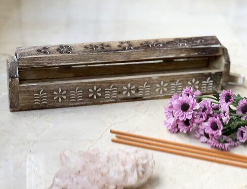 Wooden Incense Stick & Cone Burner Holder Coffin with Storage Compartment Organic Eco Friendly Ash Catcher Agarbatti Holder Rustic Style for Meditation Yoga Aromatherapy Home Fragrance Products in Kuwait