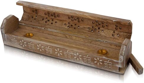 Wooden Incense Stick & Cone Burner Holder Coffin with Storage Compartment Organic Eco Friendly Ash Catcher Agarbatti Holder Rustic Style for Meditation Yoga Aromatherapy Home Fragrance Products in Kuwait