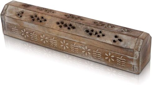 Wooden Incense Stick & Cone Burner Holder Coffin with Storage Compartment Organic Eco Friendly Ash Catcher Agarbatti Holder Rustic Style for Meditation Yoga Aromatherapy Home Fragrance Products in Kuwait