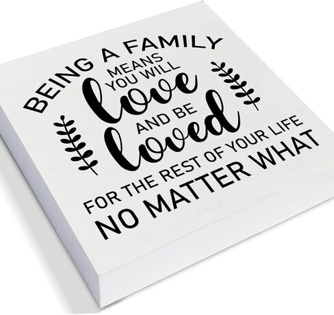 Family Quote Decorative Wooden Box Sign Being a Family Means You Will Love and be Loved Wood Block Plaque Decor Rustic Shelf or Wall Display for Home Living Room Bedroom in Saudi Arabia