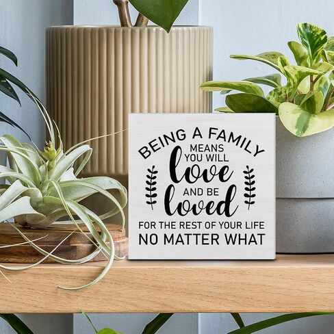 Family Quote Decorative Wooden Box Sign Being a Family Means You Will Love and be Loved Wood Block Plaque Decor Rustic Shelf or Wall Display for Home Living Room Bedroom in Saudi Arabia