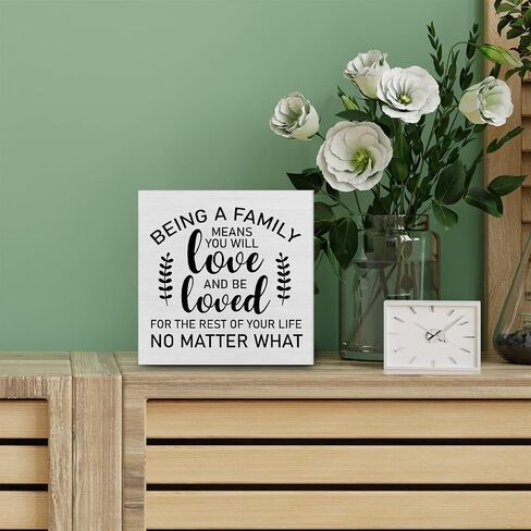 Family Quote Decorative Wooden Box Sign Being a Family Means You Will Love and be Loved Wood Block Plaque Decor Rustic Shelf or Wall Display for Home Living Room Bedroom in Saudi Arabia