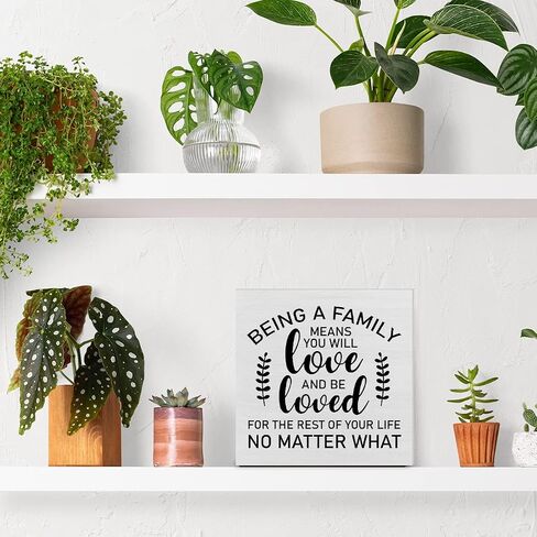 Family Quote Decorative Wooden Box Sign Being a Family Means You Will Love and be Loved Wood Block Plaque Decor Rustic Shelf or Wall Display for Home Living Room Bedroom in Saudi Arabia
