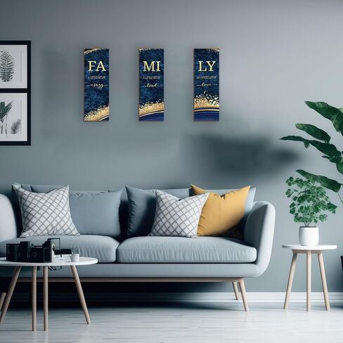 3 PCS Blue Gold Bathroom Decor Family Wall Signs Blue And Gold Wooden Wall Art Inspirational a Little Bit of Crazy Loud Love Rustic Wall Decor for Living Bathroom Bedroom(Blue Gold 12x4") in Saudi Arabia