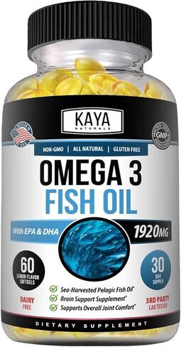 Kaya Naturals Omega 3 Supplement | Nature Made Omega 3 Fish Oil - 100% Pure Sea-Harvested Pelagic Fish Oil with No Fishy Aftertaste - Omega 3 Vitamins | Fish Oil - 60 Count Softgels in Saudi Arabia