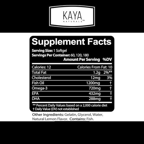 Kaya Naturals Omega 3 Supplement | Nature Made Omega 3 Fish Oil - 100% Pure Sea-Harvested Pelagic Fish Oil with No Fishy Aftertaste - Omega 3 Vitamins | Fish Oil - 60 Count Softgels in Saudi Arabia