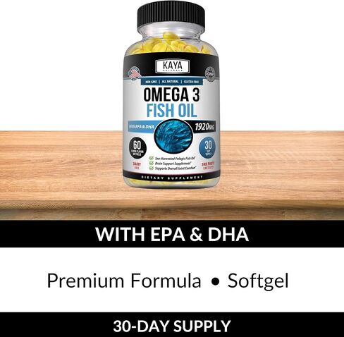 Kaya Naturals Omega 3 Supplement | Nature Made Omega 3 Fish Oil - 100% Pure Sea-Harvested Pelagic Fish Oil with No Fishy Aftertaste - Omega 3 Vitamins | Fish Oil - 60 Count Softgels in Saudi Arabia