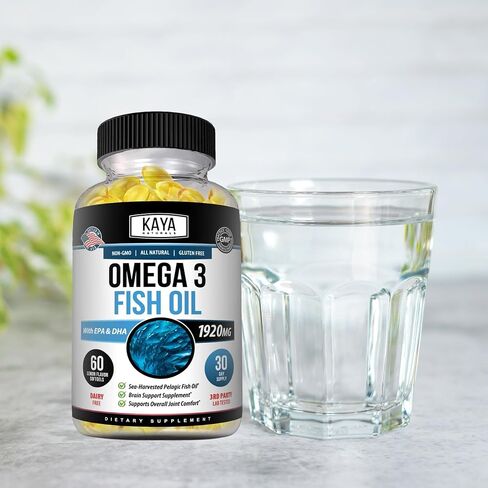 Kaya Naturals Omega 3 Supplement | Nature Made Omega 3 Fish Oil - 100% Pure Sea-Harvested Pelagic Fish Oil with No Fishy Aftertaste - Omega 3 Vitamins | Fish Oil - 60 Count Softgels in Saudi Arabia