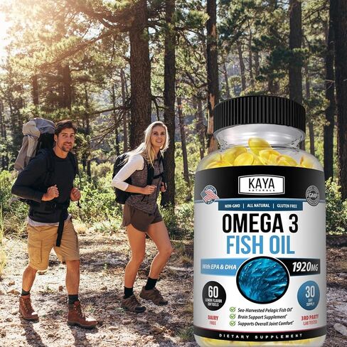 Kaya Naturals Omega 3 Supplement | Nature Made Omega 3 Fish Oil - 100% Pure Sea-Harvested Pelagic Fish Oil with No Fishy Aftertaste - Omega 3 Vitamins | Fish Oil - 60 Count Softgels in Saudi Arabia