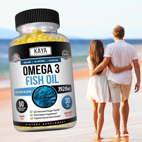 Kaya Naturals Omega 3 Supplement | Nature Made Omega 3 Fish Oil - 100% Pure Sea-Harvested Pelagic Fish Oil with No Fishy Aftertaste - Omega 3 Vitamins | Fish Oil - 60 Count Softgels in Saudi Arabia