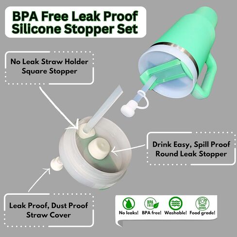 Stanley Cup Leak Stopper Set of 3,for Stanley Cup H1.0/H2.0 40oz/30oz, Stanley Accessories, Stanley Toppers, 2 Stanley Straw Topper, 2 Square Spill Stopper and 2 Round Leak Stopper in Saudi Arabia