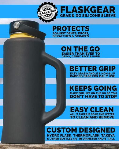 Grab & Go Handle Silicone Sleeve Cover Compatible with Hydro Flask, ThermoFlask, Takeya, Simple Modern & Other 40oz Insulated Water Bottles (Dark Grey, 40oz) in Saudi Arabia