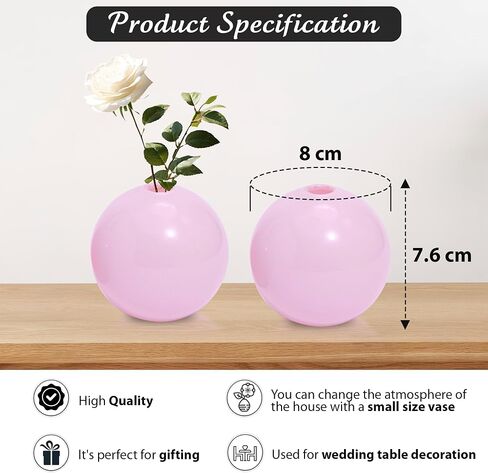 Bud vase Set of 2, Ball Shape vase, Clear vase, Gift, Room Deco, Small Vintage vase for Living Room, Dinning Table, Bedroom, Centerpieces, Entryway, Office, Wedding, Table, Shelf in Saudi Arabia