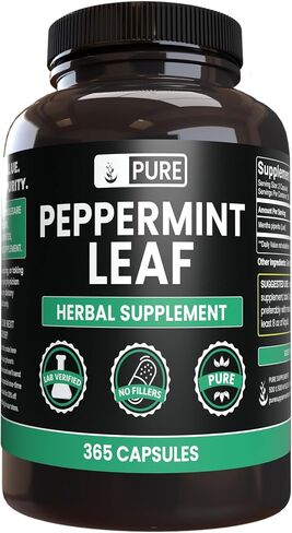 PURE ORIGINAL INGREDIENTS Peppermint Leaf (365 Capsules) No Magnesium Or Rice Fillers, Always Pure, Lab Verified in Saudi Arabia
