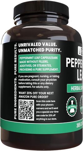 PURE ORIGINAL INGREDIENTS Peppermint Leaf (365 Capsules) No Magnesium Or Rice Fillers, Always Pure, Lab Verified in Saudi Arabia