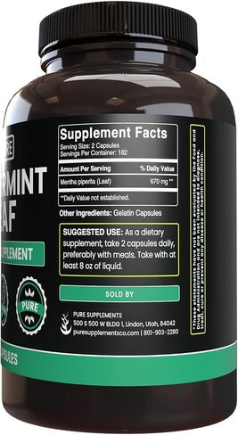 PURE ORIGINAL INGREDIENTS Peppermint Leaf (365 Capsules) No Magnesium Or Rice Fillers, Always Pure, Lab Verified in Saudi Arabia