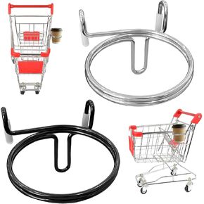 2 Pcs Shopping Cart Cup Holder, Shopping Cart Drink Holder Portable Metal Shopping Cart Cup Holder Attachment for Hanging Coffee Tapered Cup