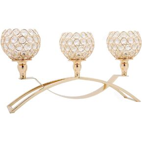 Crystal Candle Holders,3 Arms Table Candelabras,Buffet Cabinet Candelabra Ornaments Table Centerpieces for Wedding,Home Decor, Thanksgiving, Christmas Decorations (Gold)