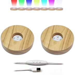 2 Pieces 4″ Wood 5 LED Light Base 10 Color Mode Constant Color, for Display 3D Crystal Glass Statue Art Decoration, Adjustable Speed or Brightness