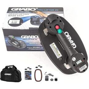 GRABO PRO-Lifter-20 Electric Vacuum Suction Cup (2021) For Tiles, Stone, Wood, Glass, Concrete Pavers, Drywall. Lifts up to 375lbs with Auto Shut-OFF Switch. Incl: 1 Battery,1 Seal, Charger, Carry Bag