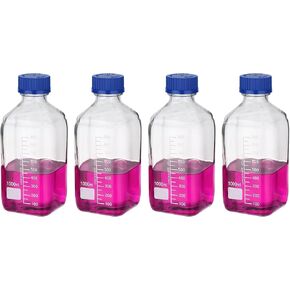 4 عبوات من زجاجات تخزين وسائط الكاشف من باتيكل، زجاجات مستديرة متدرجة من زجاج البورسليكات سعة 500 مل مع غطاء لولبي أزرق GL32 لسوائل كاشف مياه المختبر، شفافة in Kuwait