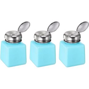 3pcs Solvent Alcohol Dispensers 250ml(8.5oz) Push Down Liquid Dispenser Pump Bottle with Sealing Stainless Steel Lid for Acetone Cleanser Polish Remover, Blue