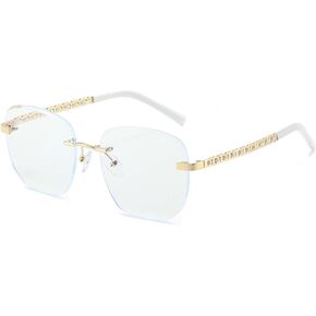 Blue Light Blocking Glasses for Men Women Square Frameless Trendy Retro Anti Eyestrain & UV Glare for Gaming & Reading AW034