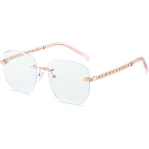 Blue Light Blocking Glasses for Men Women Square Frameless Trendy Retro Anti Eyestrain & UV Glare for Gaming & Reading AW034