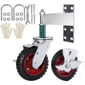 lesolar 6inch Gate Support Caster Wheel with Brake, Heavy Duty Fence Gate Casters Wheel 440lbs Capacity, Spring Loaded Farm Gate Caster Wheel, Gate Wheels for Wooden Gate Metal Tube Gate