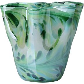 Hand blown glass vase, wide mouth petal vase, colorful modern glass art home decor vase for family living room, wedding scene, dining table center, entrance table top