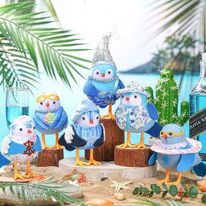 6 Pcs Summer Standing Bird Decoration Beach Bird Figurine Farm Kitchen Decor Sea Star Shell Bird Figurines Summer Tiered Tray Decor Home Table Ornament Beach Decor for Home Kitchen Farmhouse