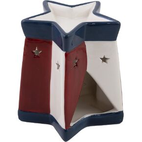 Boston International Wax Melt Warmer Ceramic Tealight Tart Burner, 5" Tall, Patriotic