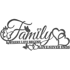 ديكور جداري فني للعائلة حيث تبدأ الحياة، الحب لا ينتهي أبدًا، علامة حائط معدنية سوداء للعائلة مع قلب فراشات، منحوتة معلقة بأحرف حديدية لتزيين غرفة المعيشة في المطبخ (أ) in Kuwait