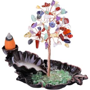 MANIFO Incense Waterfall Burner with Amethyst Healing Crystals Tree Censer Incense Stick Holder Decorative Ornament for Home Meditation Spiritual Gift