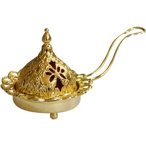 Veemoon Arabian Incense Burner Metal Incense Burner Arabian Diffuser Bakhoor Oud Frankincense Cone Charcoal Vintage Figurines Home Decoration Gold L