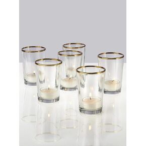 Serene Spaces Living Set of 6 Gold Rimmed Glass Votive Holders, Ideal for use at Home, Wedding, Aromatherapy, Spa, Reiki, Measures 3.5" Tall & 2.5" Diameter