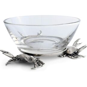 Vagabond House Glass Dip/Cocktail Sauce/Nut Bowl Three Pewter Crab Base Coastal Beach Décor 5 inch Wide x 3 inch Tall