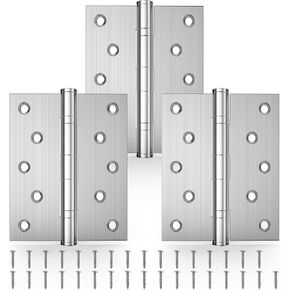 Ball Bearing Door Hinges, 5 x 4 Inches Door Hinges, Square Corner with Extra Thick 3mm, Heavy Duty Stainless Steel, Suitable for Commercial Hotel and Building, No Squeak, Brushed Nickel, 3 Pack