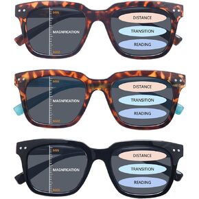 3 Pack Fashion Progressive Multifocus Sunglasses for Women Men Uv Protection Sun Reader with Lightweight Frames (Mix Color, 1.0, x)