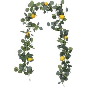 6.4 Ft Artificial Lemon Garland Faux Eucalyptus Garland with Lemons Greenery Fruit Garland for Front Door Home Kitchen Party Wedding Decor