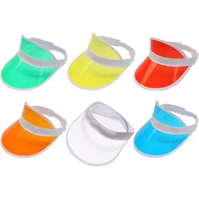 6 pcs Plastic Sun Visors Hat in 6 Colors, Clear UV Protection Cap Beach Sunhat Beach Golf Hat for Women and Men
