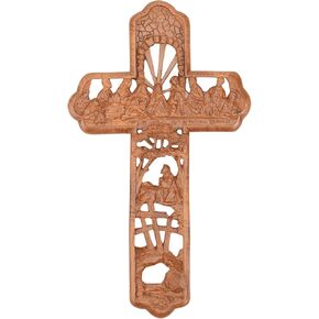 Dicksons Lord's Last Supper Woodgrain Carved 12 Inch Resin Wall Cross