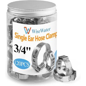 WiseWater 120 Pcs 1/2" Single Ear Hose Clamps, 14-17.5mm 304 Stainless Steel PEX Cinch Clamps Ring for Pipe Connection, 1/2" Stepless Cinch Crimp Rings for Residential, Industrial, and Automotive