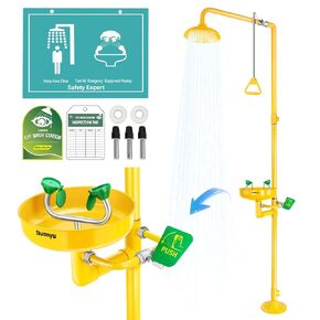 Huanyu Emergency Shower and Eyewash Station Safety Shower Eye Wash Station 304 Stainless Steel Widened Deepened Basin Eye Wash Sign Chemical Plant Applicable 1107Y