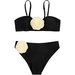 OYOANGLE Girl's 2 Piece Bikini Swimsuit 3D Floral Spaghetti Strap Bathing Suit Summer Beachwear