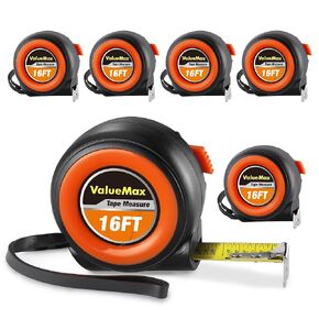 ValueMax Tape Measure, 6 Pack 16FT Tape Measure Retractable, Easy Read Measuring Tape, Auto-Lock Measurement Tape for Construction, Contractor, Carpenter