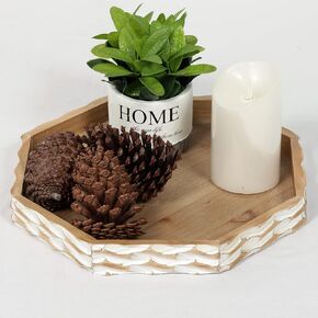 Farmhouse Wood Decorative Tray, Rustic Serving Tray, Tray for Ottoman, Coffee Table, Kitchen Counter, Crafts, Display (Hexagon Brown)