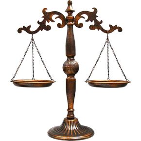 OwlGift Vintage Metal Lawyer Scale of Justice Libra, Decorative Jewelry Storage, Antique Tray Cosmetic Organizer, Farmhouse Candleholder Display, Home Décor Weight Balancing Scale Stand – Bronze