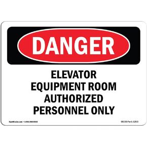 OSHA Danger Sign - Elevator Equipment Room | Vinyl Label Decal | Protect Your Business, Construction Site, Warehouse & Shop Area | Made in The USA, 5" X 3.5" Decal Set Of 10