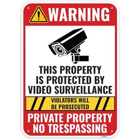 1PC No Trespassing This Property Is Protected By Video Surveillance Sign, 14 x 10 Inches - Aluminum - Private Property No Trespassing